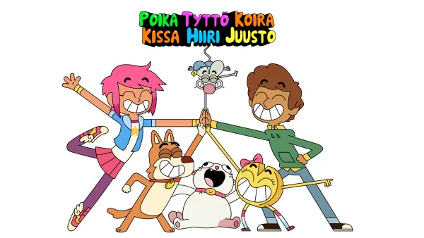 Poika, tyttö, koira, kissa, hiiri ja juusto